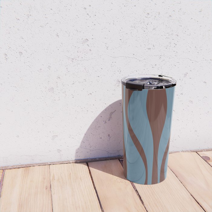 Midcentury Modern Retro Lounge Striped Ogee Pattern Brown and Blue Travel Mug Gallery Image 4