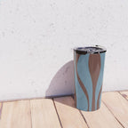 Midcentury Modern Retro Lounge Striped Ogee Pattern Brown and Blue Travel Mug Gallery Image 4