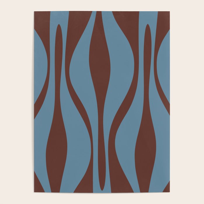 Midcentury Modern Retro Lounge Striped Ogee Pattern Brown and Blue Poster Gallery Image 1