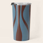 Midcentury Modern Retro Lounge Striped Ogee Pattern Brown and Blue Travel Mug Gallery Image 3