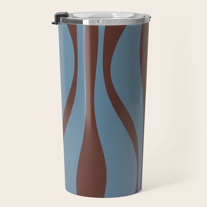 Midcentury Modern Retro Lounge Striped Ogee Pattern Brown and Blue Travel Mug Gallery Image 3