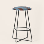 Midcentury Modern Retro Lounge Striped Ogee Pattern Brown and Blue Stool Gallery Image 1