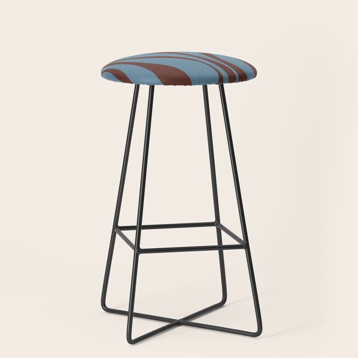 Midcentury Modern Retro Lounge Striped Ogee Pattern Brown and Blue Stool Gallery Image 1