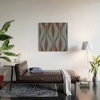 Midcentury Modern Retro Lounge Striped Ogee Pattern Brown and Blue Wood Wall Art Gallery Image 2