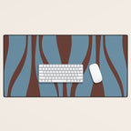 Midcentury Modern Retro Lounge Striped Ogee Pattern Brown and Blue Desk Mat Gallery Image 1