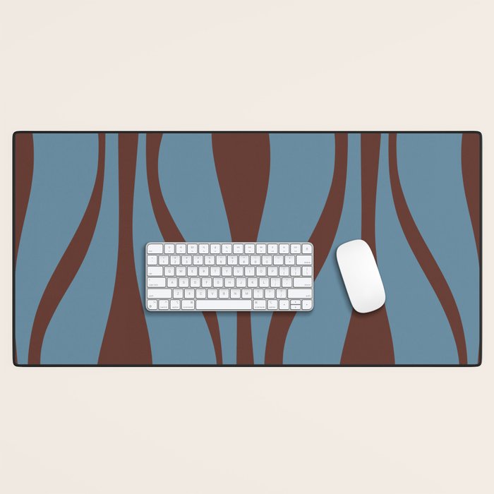 Midcentury Modern Retro Lounge Striped Ogee Pattern Brown and Blue Desk Mat Gallery Image 1