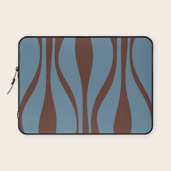 Midcentury Modern Retro Lounge Striped Ogee Pattern Brown and Blue Laptop Sleeve Gallery Image 1