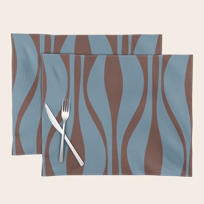 Midcentury Modern Retro Lounge Striped Ogee Pattern Brown and Blue Placemat Gallery Image 1
