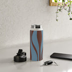 Midcentury Modern Retro Lounge Striped Ogee Pattern Brown and Blue Water Bottle Gallery Image 4