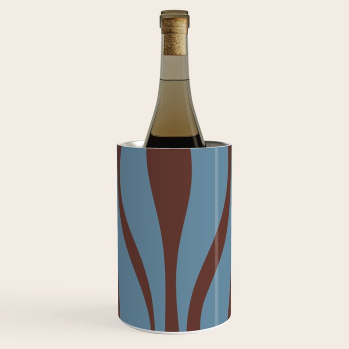 Midcentury Modern Retro Lounge Striped Ogee Pattern Brown and Blue Wine Chiller Gallery Image 1