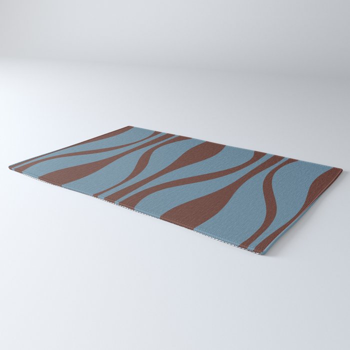 Midcentury Modern Retro Lounge Striped Ogee Pattern Brown and Blue Rug Gallery Image 3