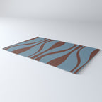Midcentury Modern Retro Lounge Striped Ogee Pattern Brown and Blue Rug Gallery Image 3