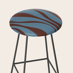 Midcentury Modern Retro Lounge Striped Ogee Pattern Brown and Blue Stool Gallery Image 2