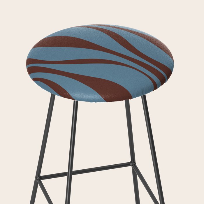 Midcentury Modern Retro Lounge Striped Ogee Pattern Brown and Blue Stool Gallery Image 2
