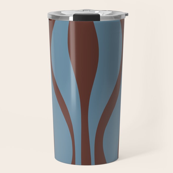 Midcentury Modern Retro Lounge Striped Ogee Pattern Brown and Blue Travel Mug Gallery Image 1