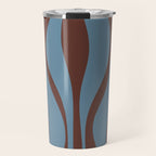 Midcentury Modern Retro Lounge Striped Ogee Pattern Brown and Blue Travel Mug Gallery Image 1