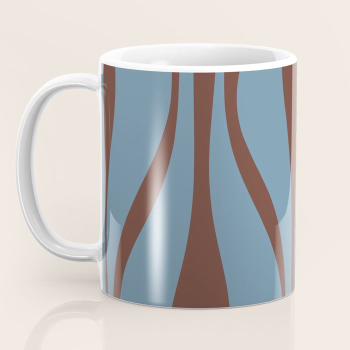 Midcentury Modern Retro Lounge Striped Ogee Pattern Brown and Blue Coffee Mug Gallery Image 3