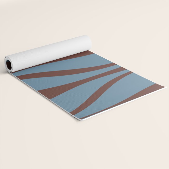 Midcentury Modern Retro Lounge Striped Ogee Pattern Brown and Blue Yoga Mat Gallery Image 2