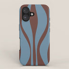 Midcentury Modern Retro Lounge Striped Ogee Pattern Brown and Blue iPhone Case Gallery Image 1