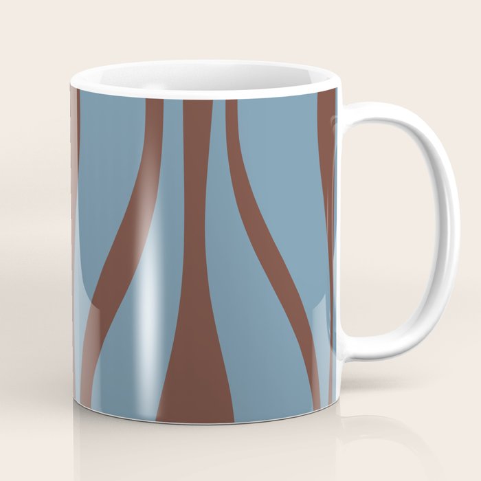 Midcentury Modern Retro Lounge Striped Ogee Pattern Brown and Blue Coffee Mug Gallery Image 1
