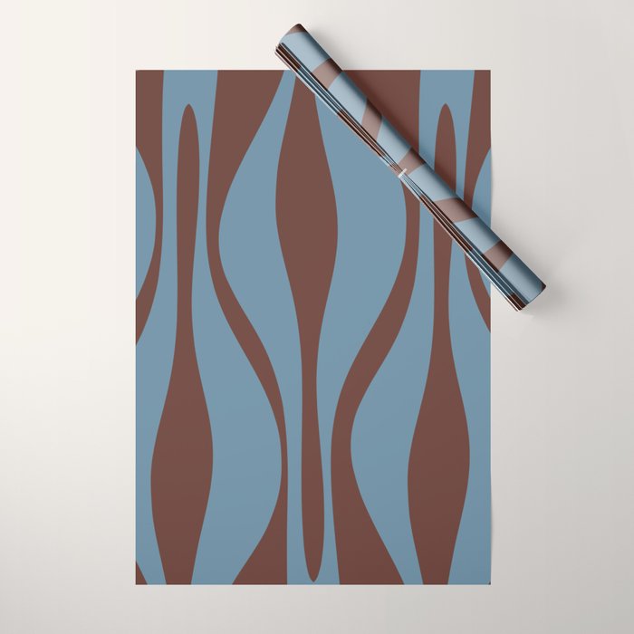 Midcentury Modern Retro Lounge Striped Ogee Pattern Brown and Blue Wrapping Paper Gallery Image 1