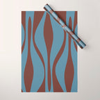 Midcentury Modern Retro Lounge Striped Ogee Pattern Brown and Blue Wrapping Paper Gallery Image 1