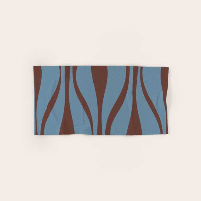 Midcentury Modern Retro Lounge Striped Ogee Pattern Brown and Blue Bath Towel Gallery Image 1
