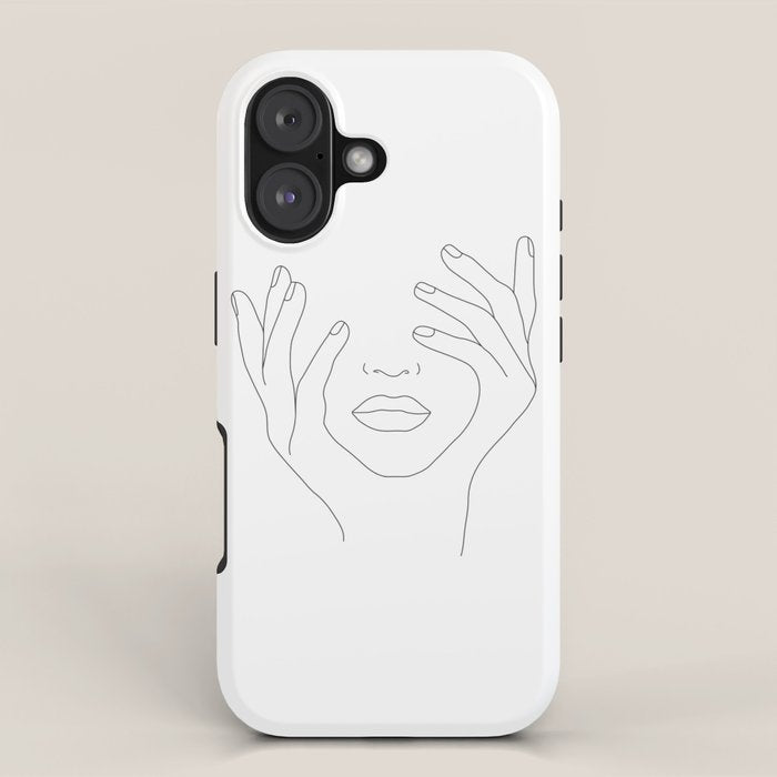 Minimal Line Art Woman with Hands on Face iPhone Case Gallery Image 1