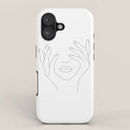 Minimal Line Art Woman with Hands on Face iPhone Case Gallery Image 1