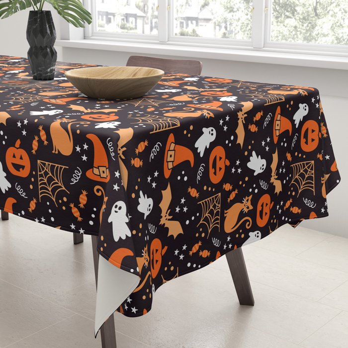 Halloween party illustrations orange, black Tablecloth Gallery Image 3
