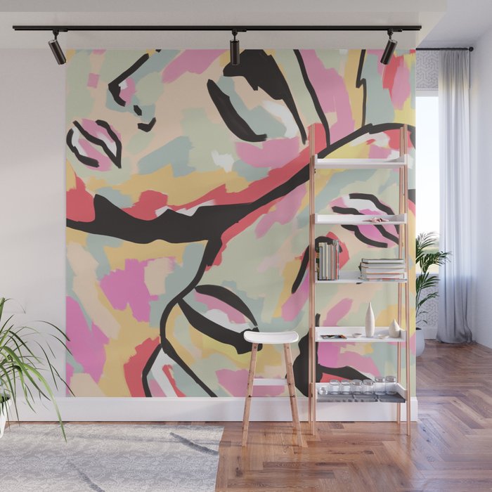 Emotional Orientation, Abstract Face Line Art Drawing Sketch, Mental Wellness Eclectic Painting, Bohemian Positivity Good Vibes Growth Peace Wall Mural Gallery Image 1