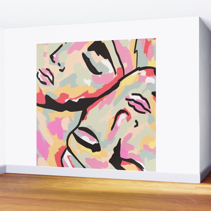 Emotional Orientation, Abstract Face Line Art Drawing Sketch, Mental Wellness Eclectic Painting, Bohemian Positivity Good Vibes Growth Peace Wall Mural Gallery Image 2