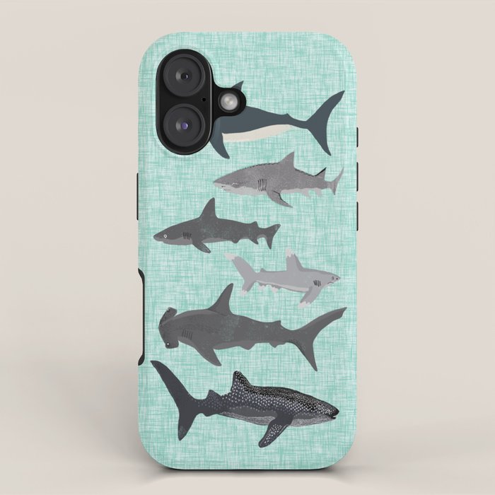 Sharks nature animal illustration texture print marine biologist sea life ocean Andrea Lauren iPhone Case Gallery Image 1