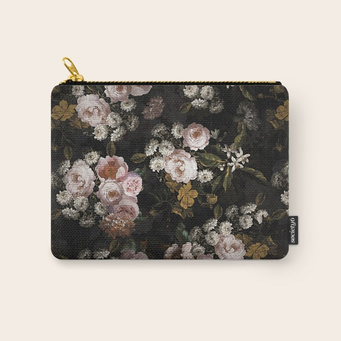 Antique Botanical Roses And  Chamomile Midnight Garden Carry All Pouch Gallery Image 1