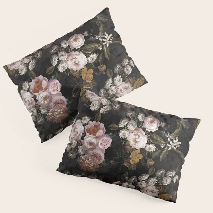Antique Botanical Roses And  Chamomile Midnight Garden Pillow Sham Gallery Image 3