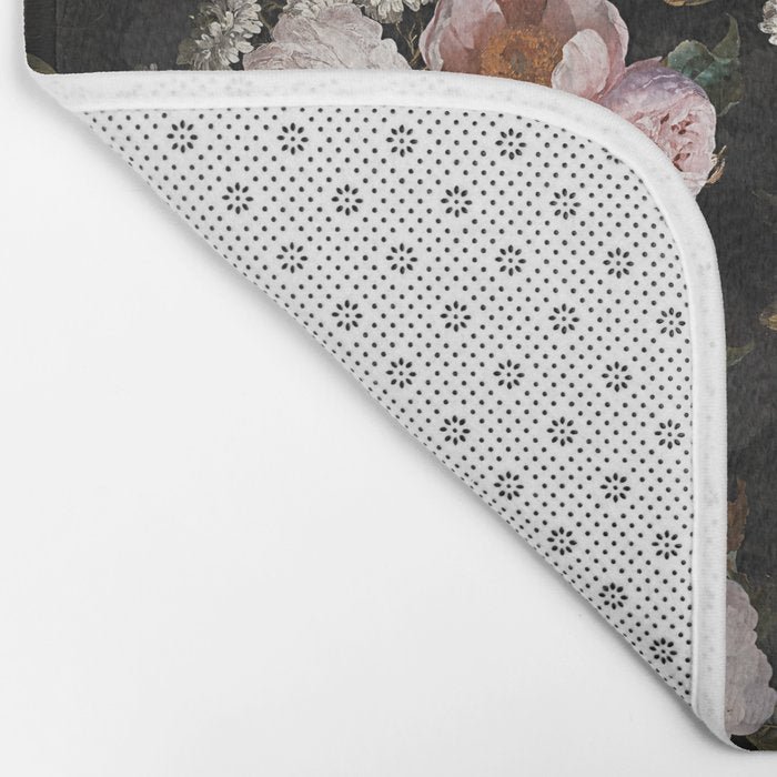 Antique Botanical Roses And  Chamomile Midnight Garden Bath Mat Gallery Image 2