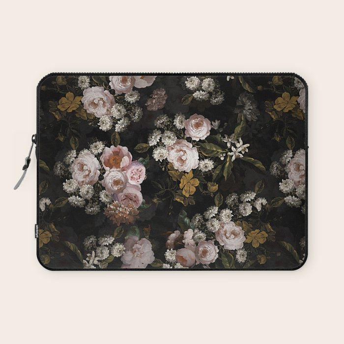 Antique Botanical Roses And  Chamomile Midnight Garden Laptop Sleeve Gallery Image 1