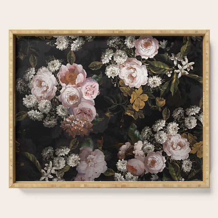 Antique Botanical Roses And  Chamomile Midnight Garden Serving Tray Gallery Image 1