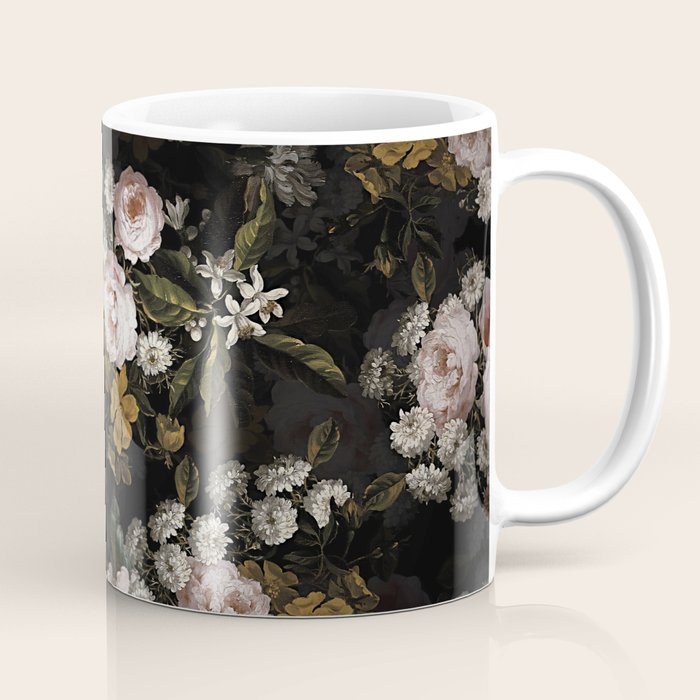 Antique Botanical Roses And  Chamomile Midnight Garden Coffee Mug Gallery Image 1