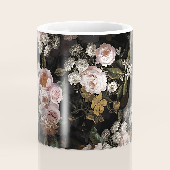 Antique Botanical Roses And  Chamomile Midnight Garden Coffee Mug Gallery Image 4