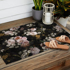 Antique Botanical Roses And  Chamomile Midnight Garden Outdoor Rug Gallery Image 2