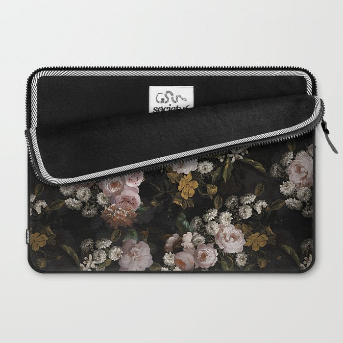 Antique Botanical Roses And  Chamomile Midnight Garden Laptop Sleeve Gallery Image 2