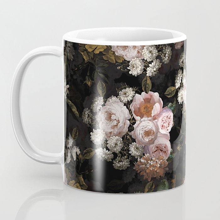 Antique Botanical Roses And  Chamomile Midnight Garden Coffee Mug Gallery Image 3