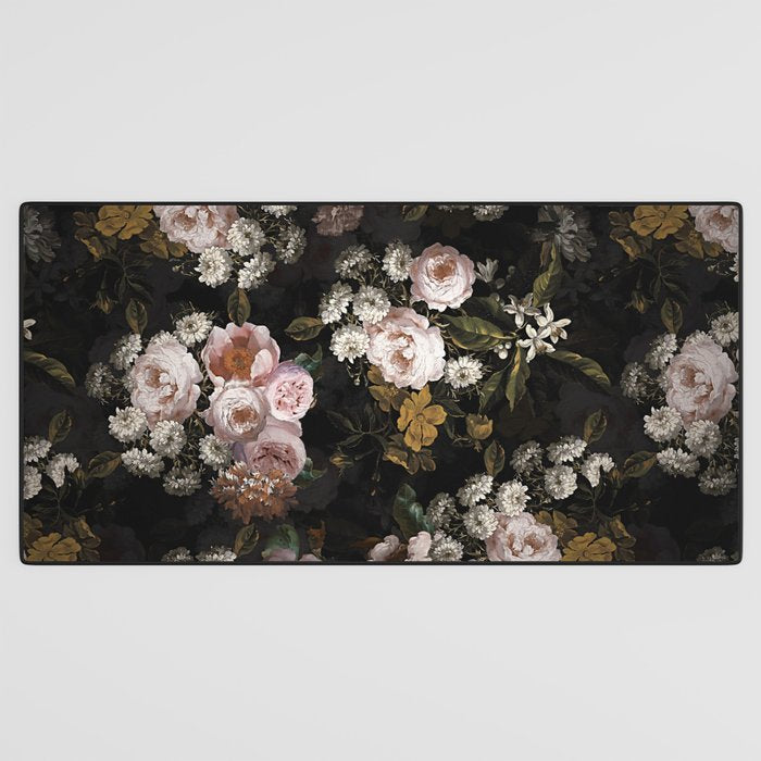 Antique Botanical Roses And  Chamomile Midnight Garden Desk Mat Gallery Image 3