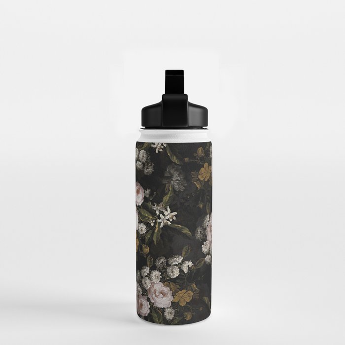 Antique Botanical Roses And  Chamomile Midnight Garden Water Bottle Gallery Image 2