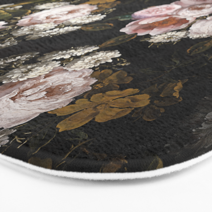 Antique Botanical Roses And  Chamomile Midnight Garden Bath Mat Gallery Image 3