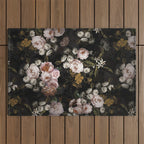 Antique Botanical Roses And  Chamomile Midnight Garden Outdoor Rug Gallery Image 1