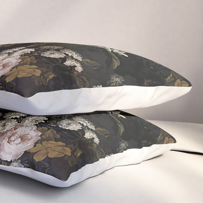 Antique Botanical Roses And  Chamomile Midnight Garden Pillow Sham Gallery Image 3