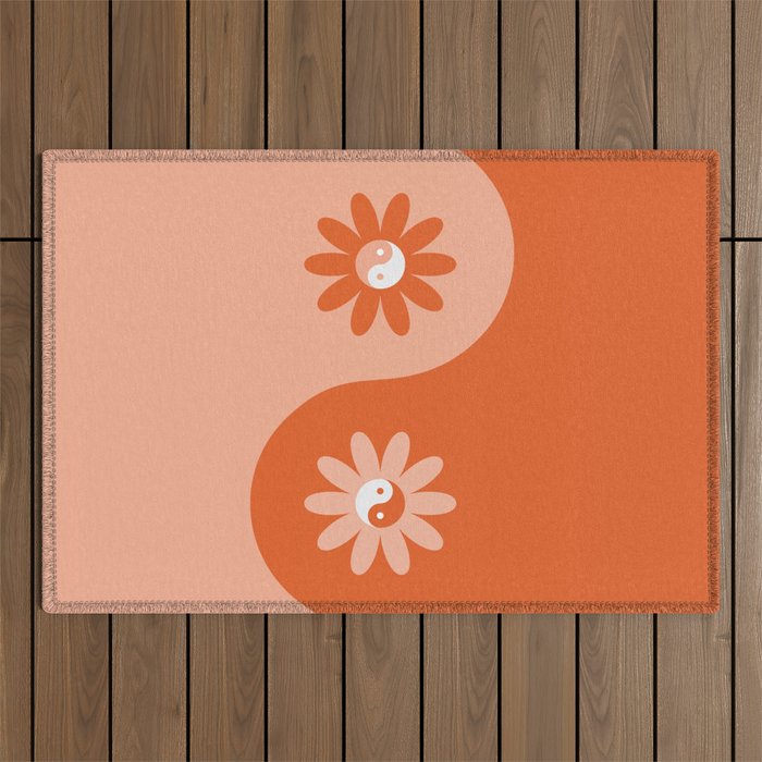 Yin Yang Flower in Orange & Peach Outdoor Rug Gallery Image 1
