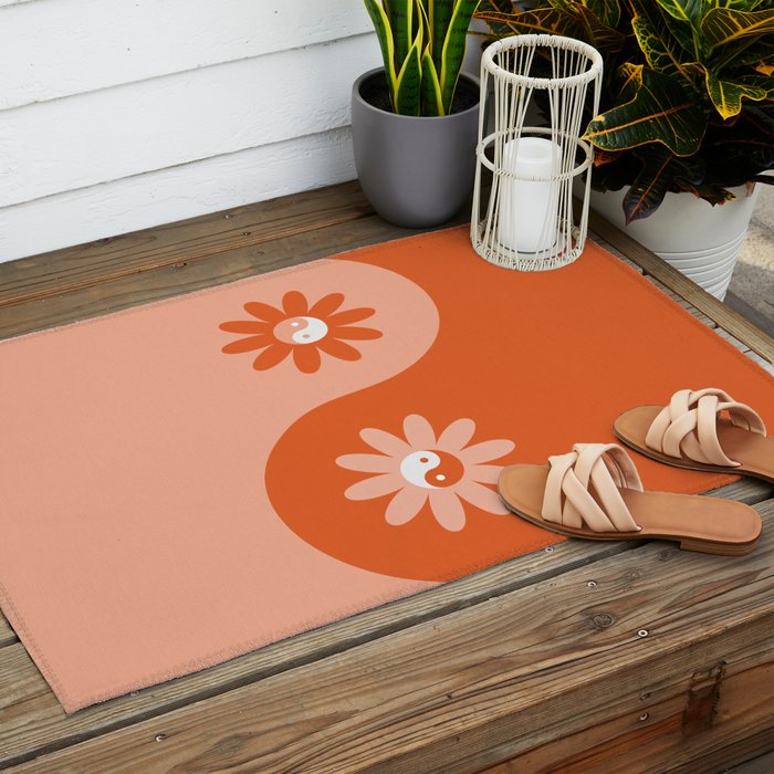 Yin Yang Flower in Orange & Peach Outdoor Rug Gallery Image 2